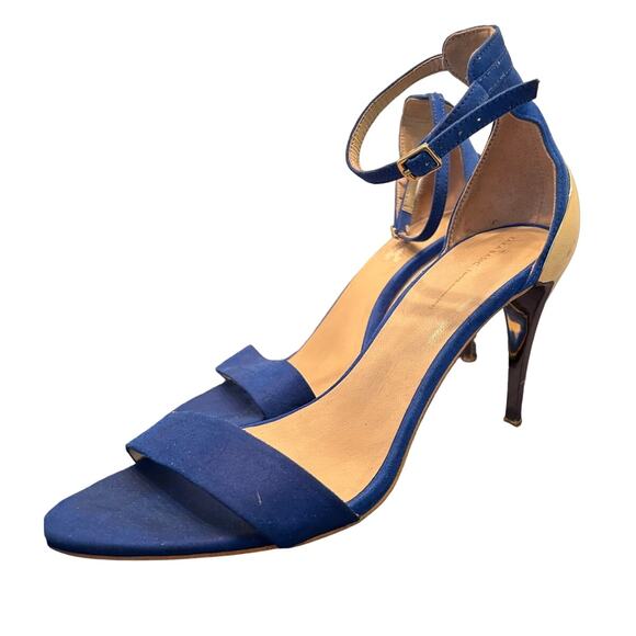 Zara Size 8.5 Basic Collection Strappy Blue Suede with 3 inch Gold Heels - Picture 1 of 7